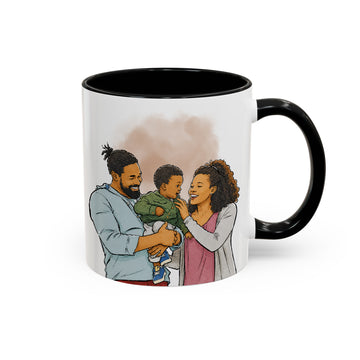 Personalized Family Watercolor Doodle Accent Mug with Custom Text Coffee Cup, 11 oz, 15 oz