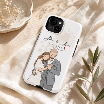 Tough Phone Case for iPhone & Samsung, Personalized Wedding Funny Doodle Case with Custom Text