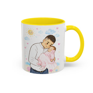 Personalized Baby With Dad Crayon Doodle Accent Mug with Custom Text Coffee Cup, 11 oz, 15 oz