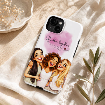 Tough Phone Case for iPhone & Samsung, Personalized Friend Caricature Photo Case with Custom Text