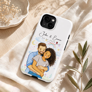 Tough Phone Case for iPhone & Samsung, Personalized Couple Anniversary Crayon Doodle Photo Case with Custom Text