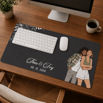 Personalized Couple Portrait Leather Desk Mat, Custom Illustration Style Desk Pad from Photo Keepsake Gift