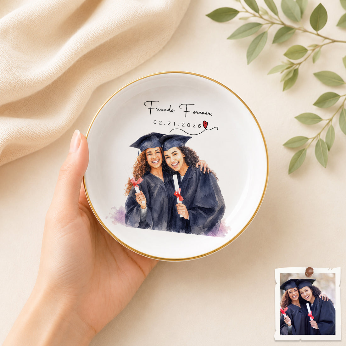 Personalized Graduation Watercolor Trinket Dish with Custom Text, Custom Graduate Jewelry Holder Keepsake Gift