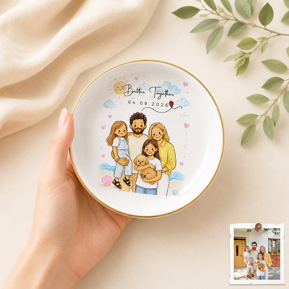 Personalized Family Crayon Doodle Trinket Dish with Custom Text, Custom Family Jewelry Keepsake Gift