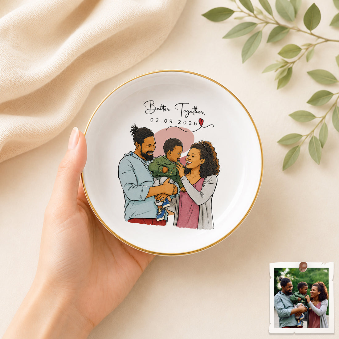 Personalized Big Family Watercolor Doodle Trinket Dish with Custom Text, Custom Family Keepsake Gift