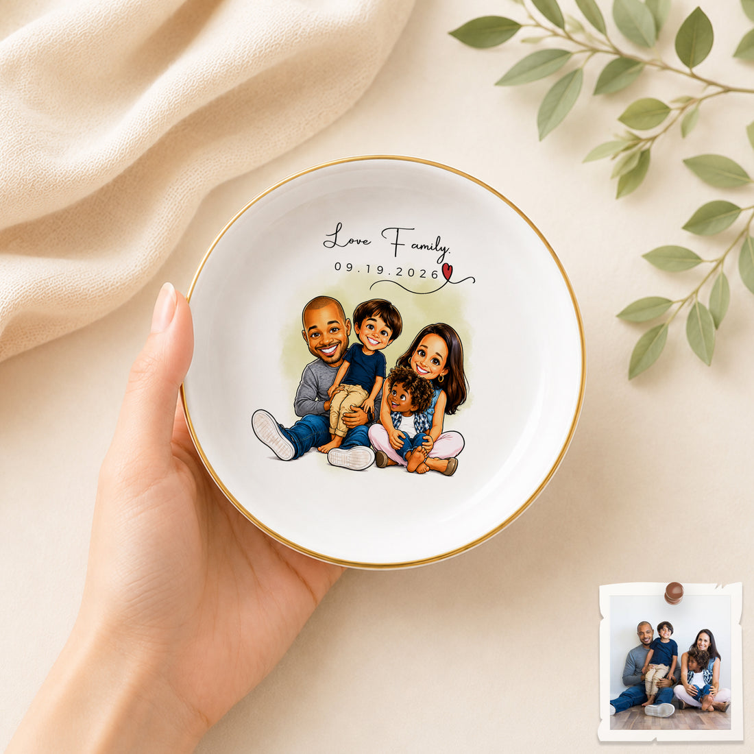 Personalized Family Caricature Trinket Dish with Custom Text, Funny Family Jewelry Holder Keepsake Gift