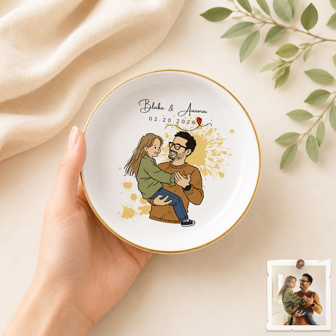 Personalized Father and Mother Funny Doodle Trinket Dish with Custom Text, Custom Family Keepsake Gift