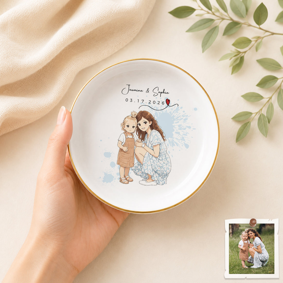 Personalized Mother First Time Mom Anime Illustration Trinket Dish with Custom Text, Custom Mom Keepsake Gift