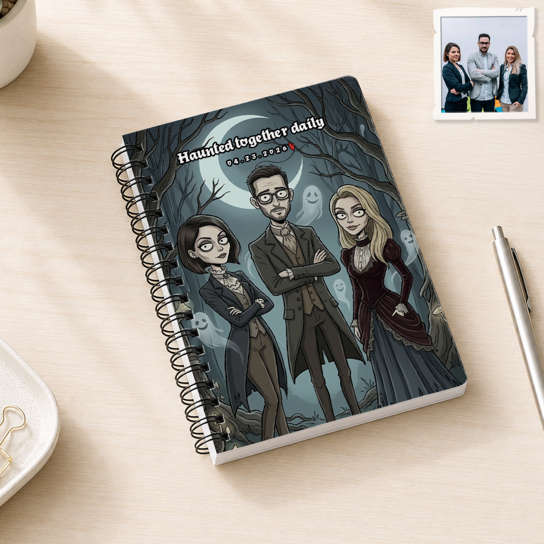 Personalized Gothic Friends Spiral Bound Journal with Custom Text, Custom 4 Friends Portrait Notebook Gift