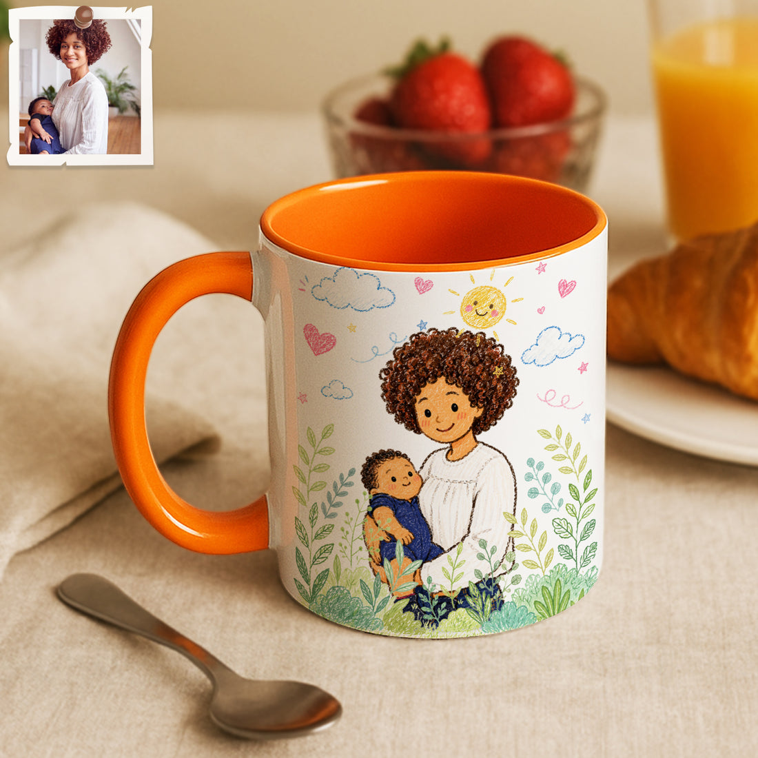 Personalized Baby With Mom Crayon Doodle Accent Mug with Custom Text Coffee Cup, 11 oz, 15 oz