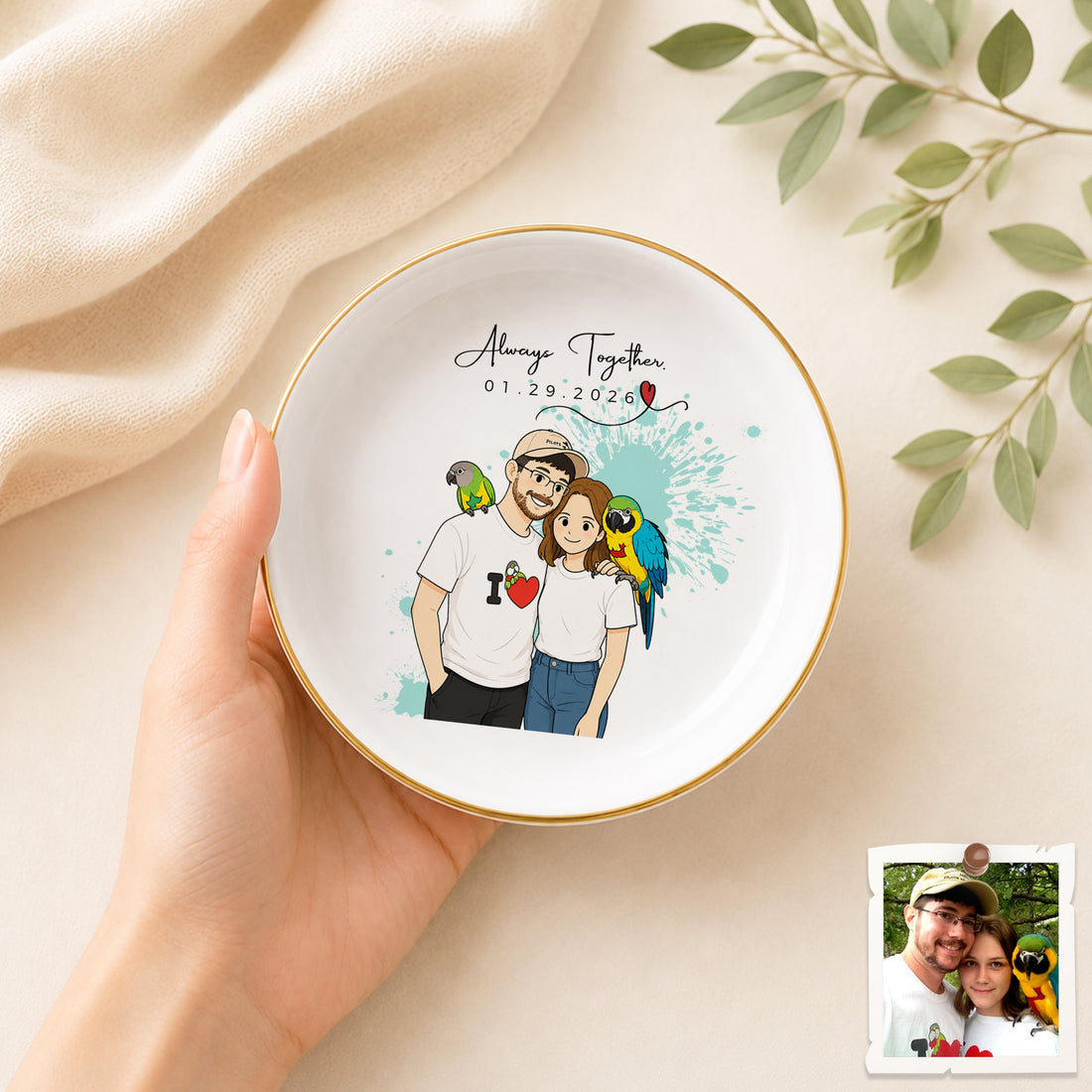 Custom Pet and Owner Funny Doodle Trinket Dish with Personalized Text, Playful Pet Memory Jewelry Holder Gift