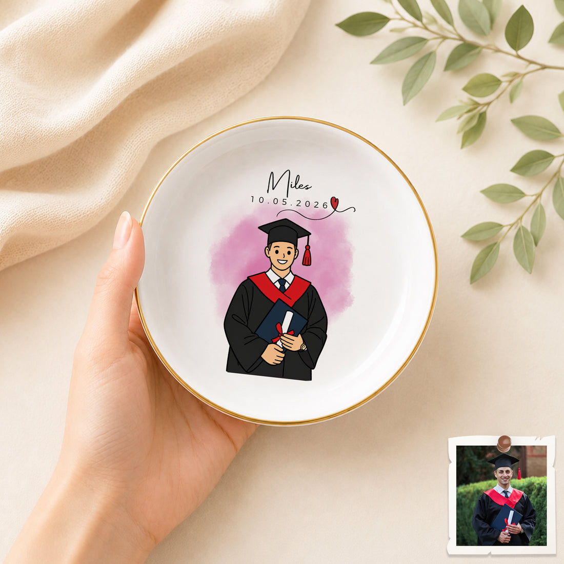 Personalized Graduation Funny Doodle Trinket Dish with Custom Text, Custom Graduate Keepsake Gift