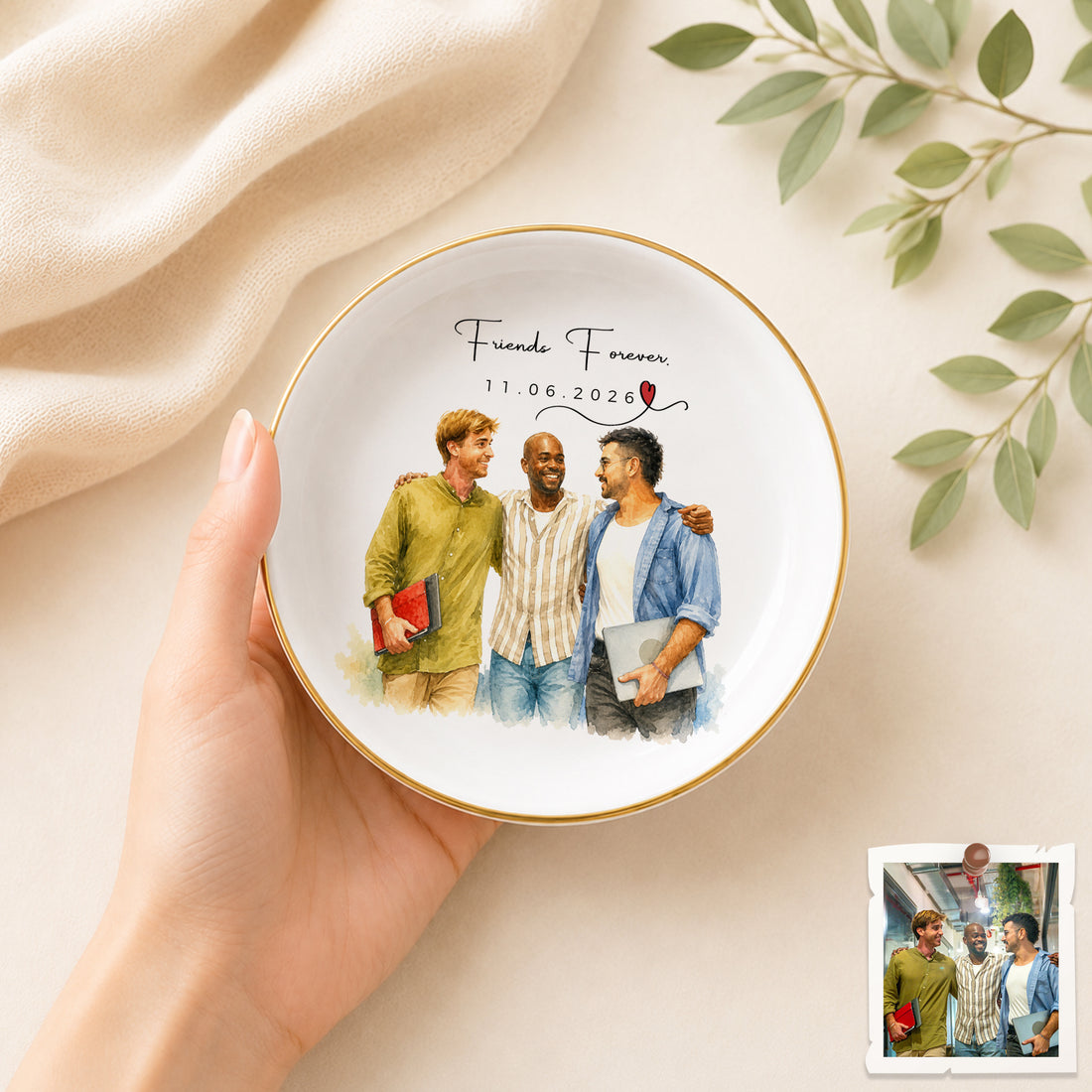 Personalized Friends Watercolor Trinket Dish with Custom Text, Best Friend Jewelry Holder Keepsake Gift