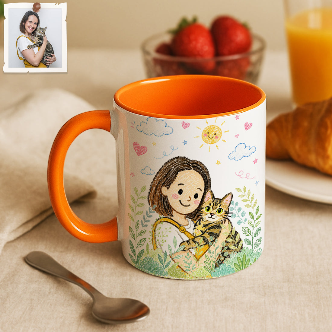 Personalized Pet & Owner Crayon Doodle Accent Mug with Custom Text Coffee Cup, 11 oz, 15 oz