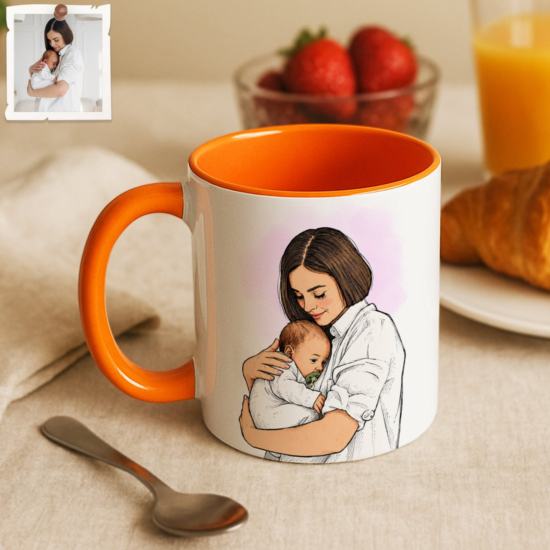 Personalized Baby With Mom Sketch Doodle Accent Mug with Custom Text Coffee Cup, 11 oz, 15 oz