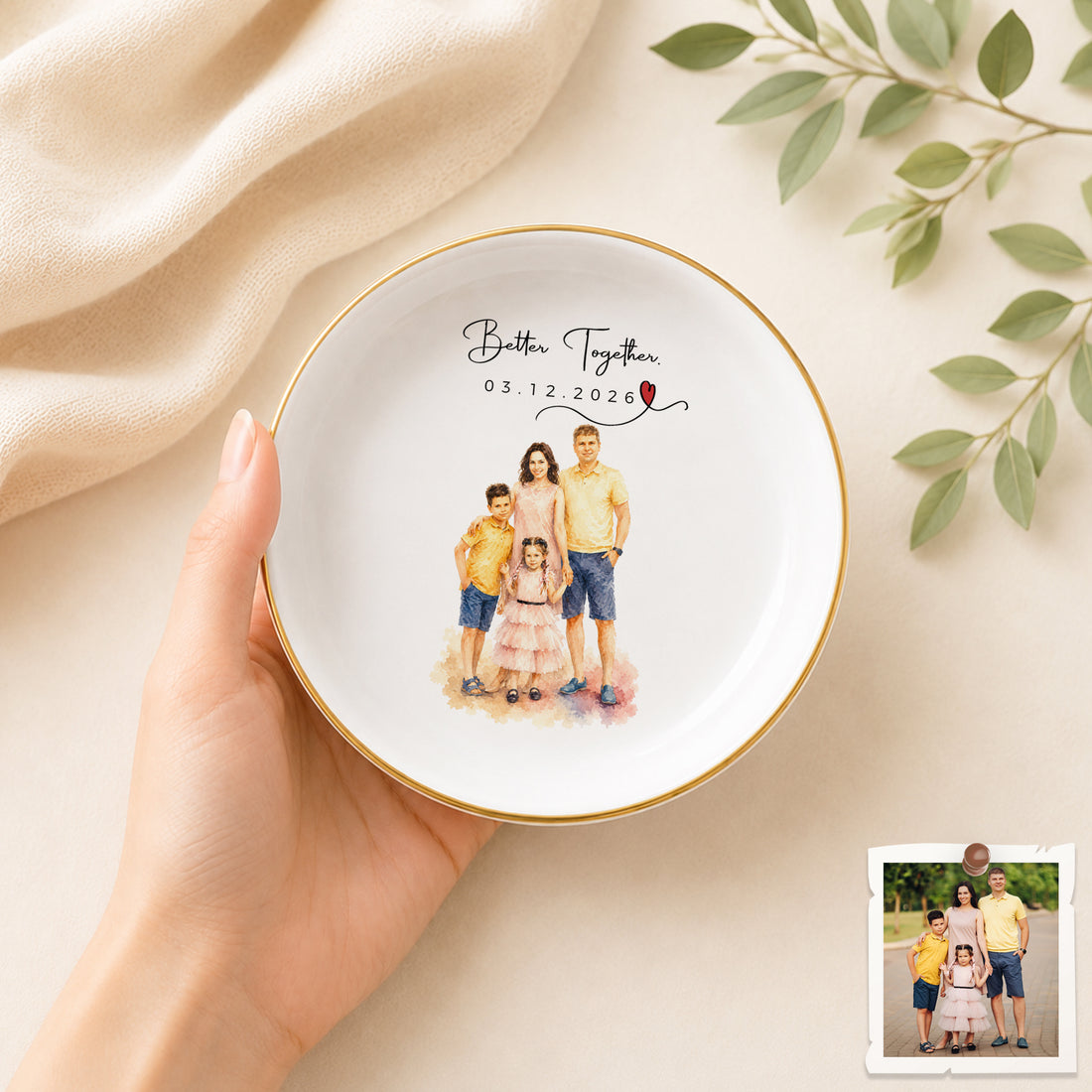 Personalized Big Family Watercolor Trinket Dish with Custom Text, Custom Family Keepsake Jewelry Holder Gift