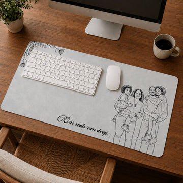Personalized Family Detailed Line Art Desk Mat with Custom Text, Custom Mother Siblings Big Family Desk Pad Gift