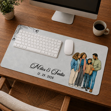 Personalized Big Family Photo Sketch Doodle Desk Mat with Custom Text, Custom Family Desk Pad Gift