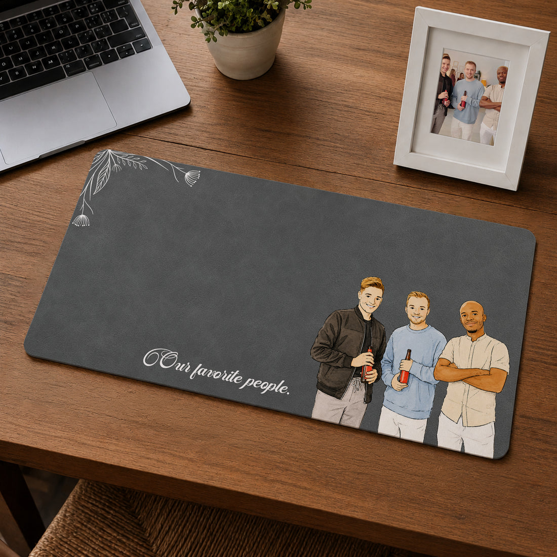 Personalized Friend Photo Watercolor Doodle Desk Mat with Custom Text, Custom Friendship Desk Pad Gift