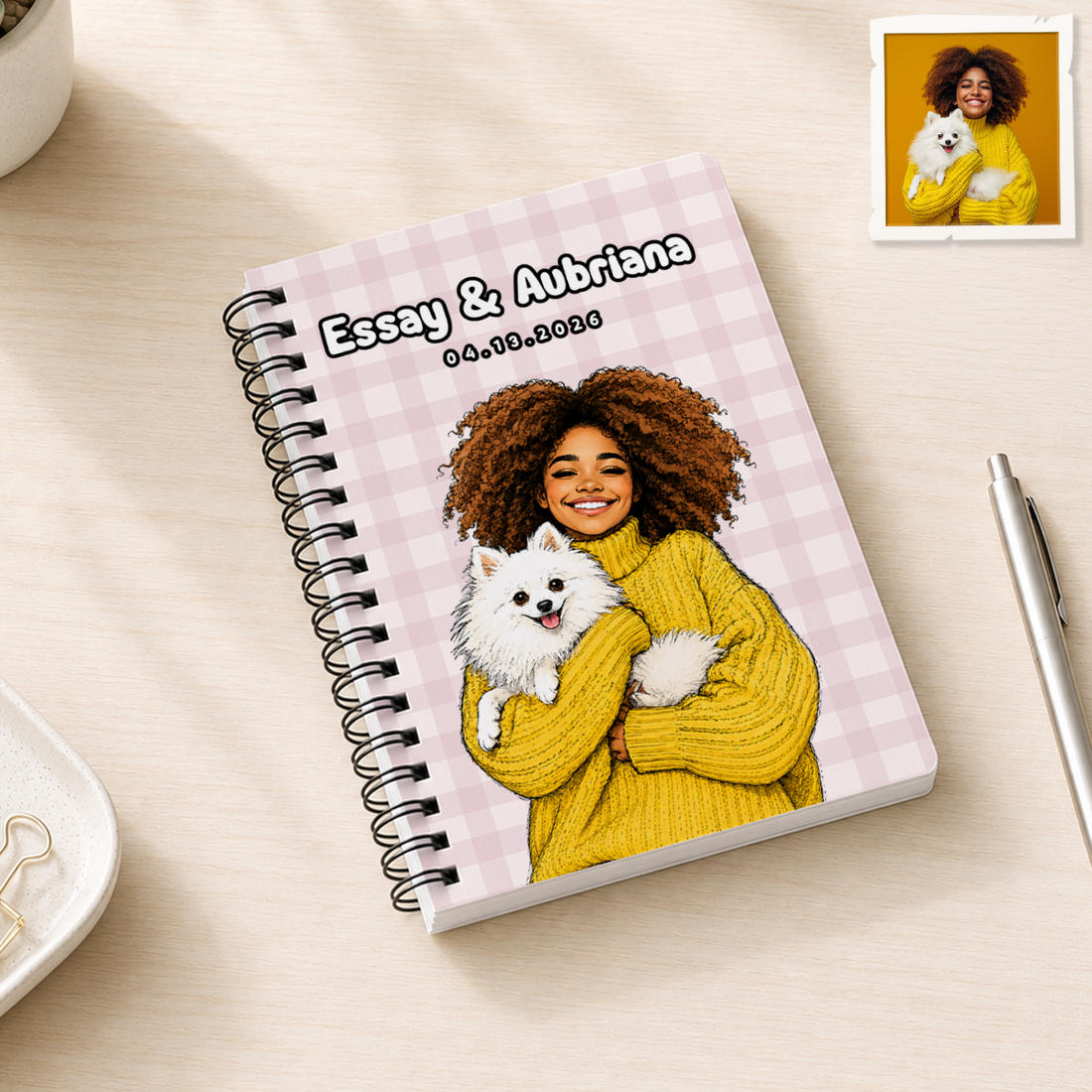Personalized Pet and Owner Sketch Doodle Spiral Bound Journal with Custom Text, Custom Pet Lover Notebook Gift