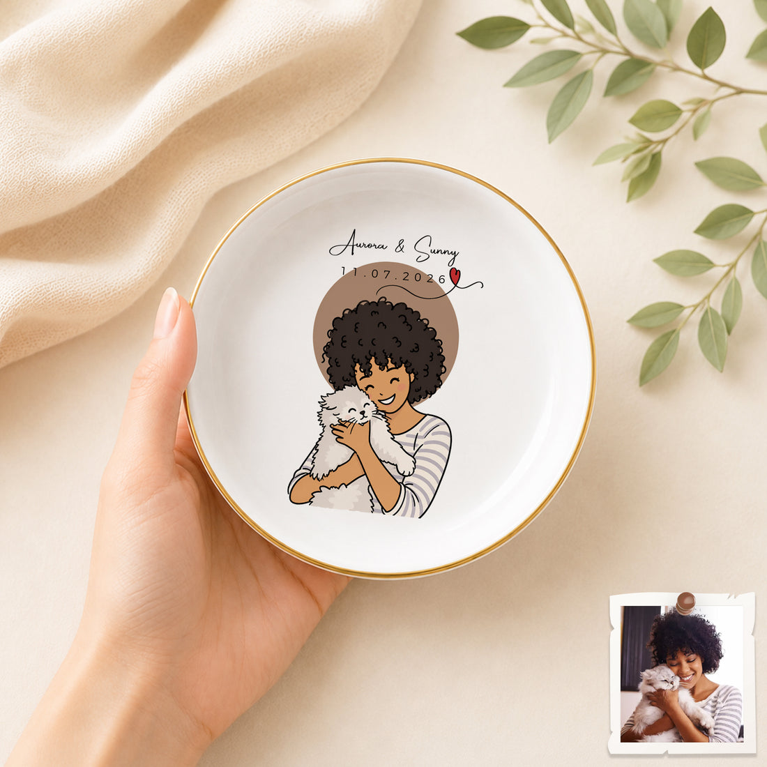 Personalized Pet and Owner Funny Doodle Trinket Dish with Custom Text, Custom Pet Lover Keepsake Gift