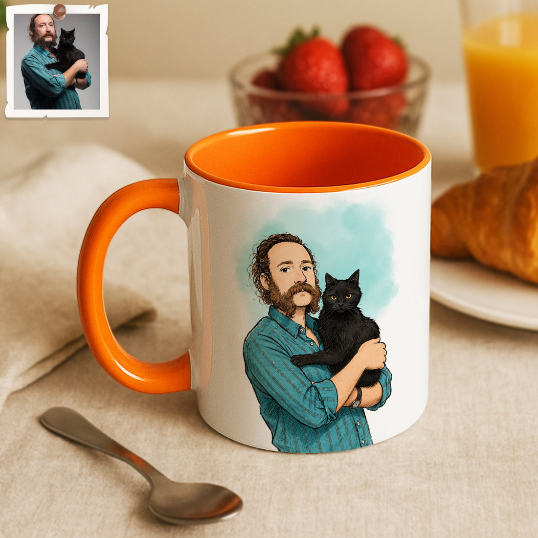 Custom Pet & Owner Sketch Doodle Accent Mug with Personalized Text Coffee Cup, 11 oz, 15 oz