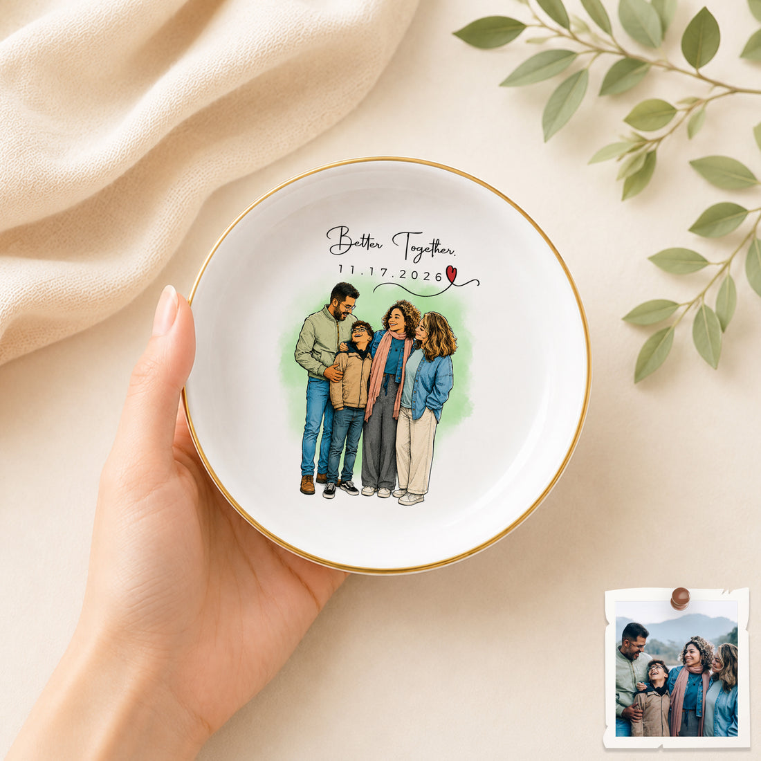 Personalized Big Family Sketch Doodle Trinket Dish with Custom Text, Custom Family Jewelry Keepsake Gift