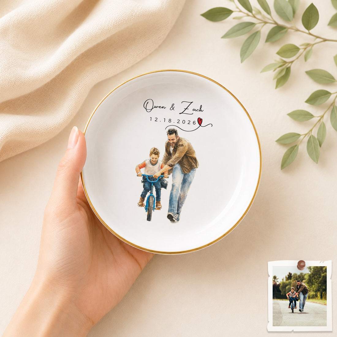 Personalized Dad and Grandpa Watercolor Trinket Dish with Custom Text, Family Keepsake Jewelry Holder Gift