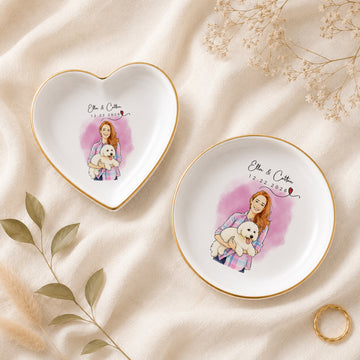 Personalized Dog and Owner Watercolor Doodle Trinket Dish with Custom Text, Custom Pet Lover Keepsake Gift
