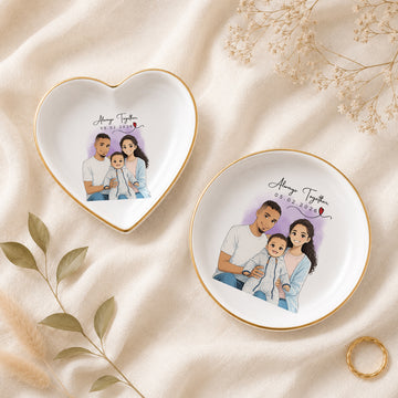 Personalized Big Family and Mom Anime Illustration Trinket Dish with Custom Text, Custom Family Keepsake Gift