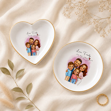 Personalized Family Caricature Trinket Dish with Custom Text, Funny Family Jewelry Holder Keepsake Gift