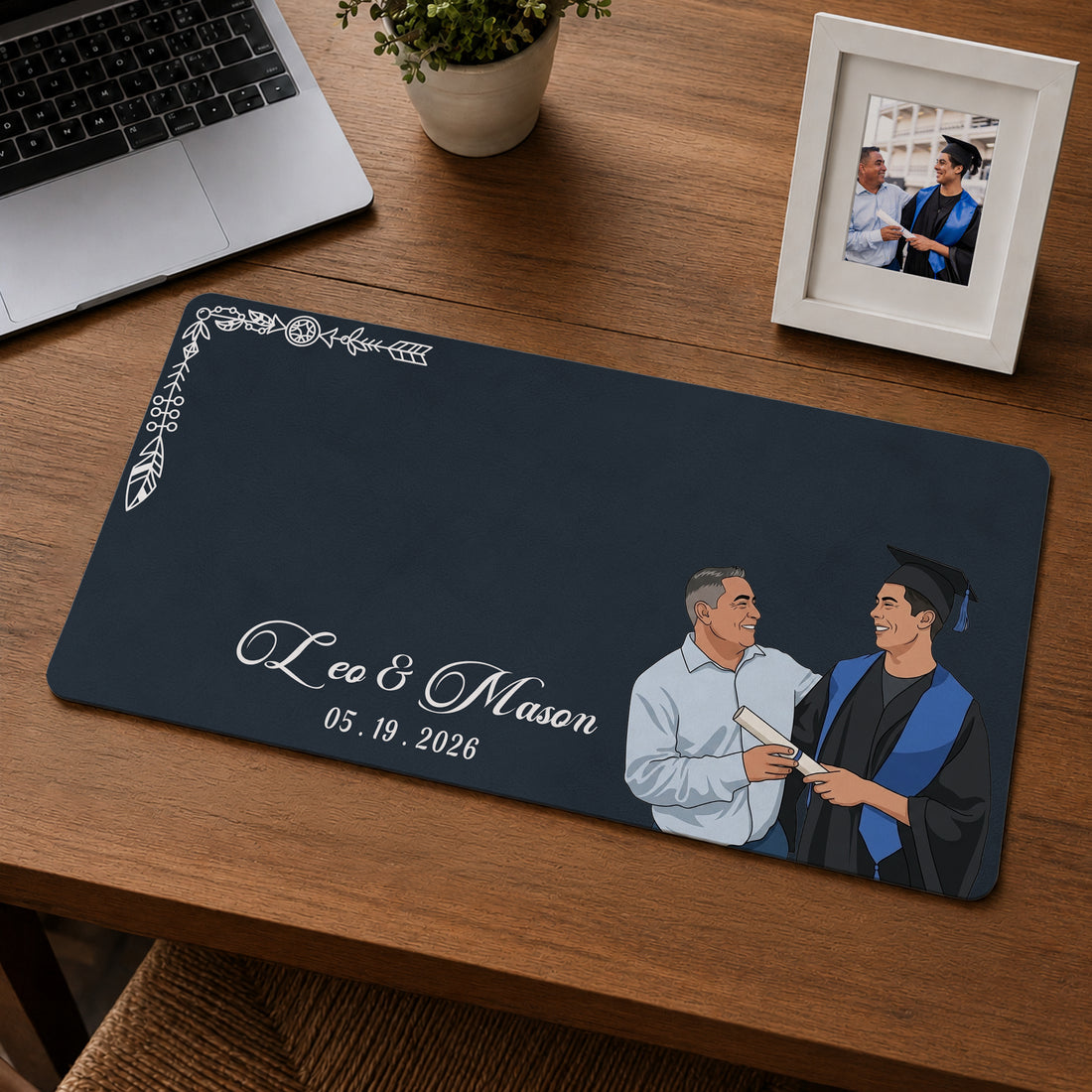 Personalized Graduation Photo Illustration Desk Mat with Custom Text, Custom Graduate Memory Desk Pad Gift