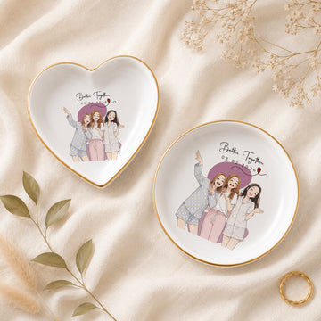 Personalized Friends Anime Illustration Trinket Dish with Custom Text, Custom Best Friend Jewelry Keepsake Gift