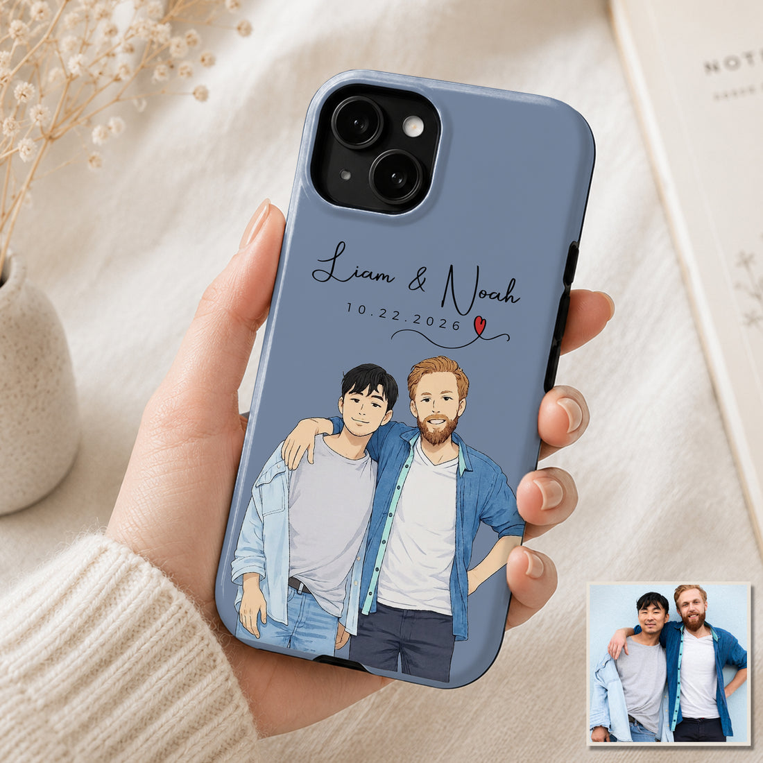Tough Phone Case for iPhone & Samsung, Personalized Friends Anime Illustration Case with Custom Text