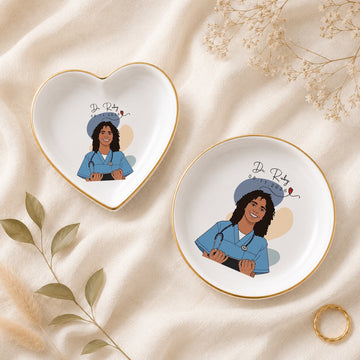 Custom Graduation Photo Illustration Trinket Dish with Personalized Text, Class of Graduate Keepsake Gift
