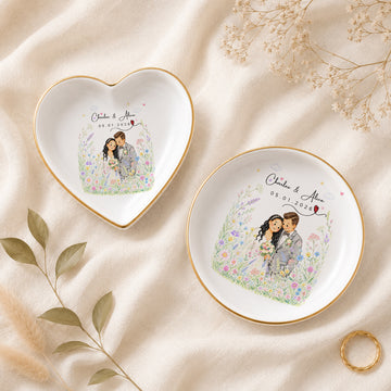 Personalized Wedding Crayon Doodle Trinket Dish with Custom Text, Custom Couple Ring Holder Keepsake Gift
