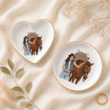 Personalized Pet Owner Photo Illustration Trinket Dish with Custom Text, Custom Pet Lover Keepsake Gift