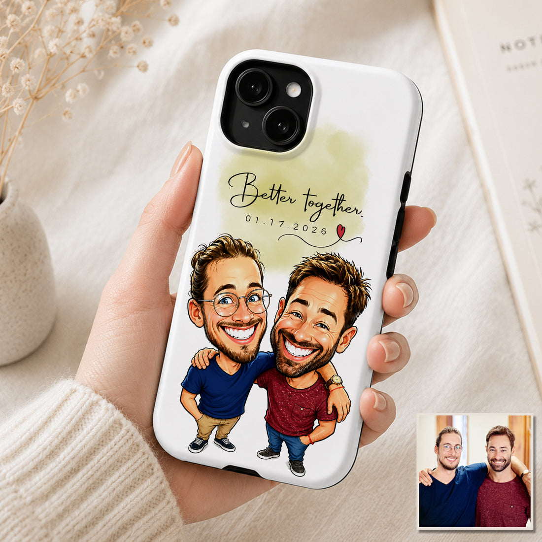 Tough Phone Case for iPhone & Samsung, Personalized Friend Caricature Photo Case with Custom Text