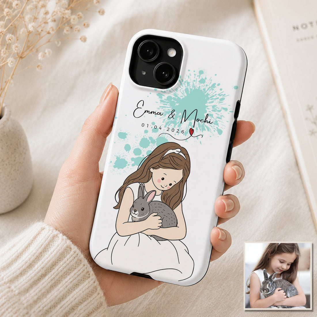 Tough Phone Case for iPhone & Samsung, Personalized Pet Owner Funny Doodle Portrait Case with Custom Text