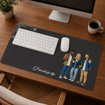 Personalized Friend Photo Sketch Doodle Desk Mat with Custom Text, Custom Best Friend Desk Pad Gift