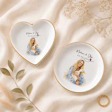 Personalized Pet and Owner Watercolor Trinket Dish with Custom Text, Custom Pet Lover Jewelry Keepsake Gift