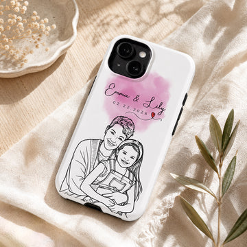 Tough Phone Case for iPhone & Samsung, Personalized Family with Grandma and Mom Detailed Line Art Case with Custom Text