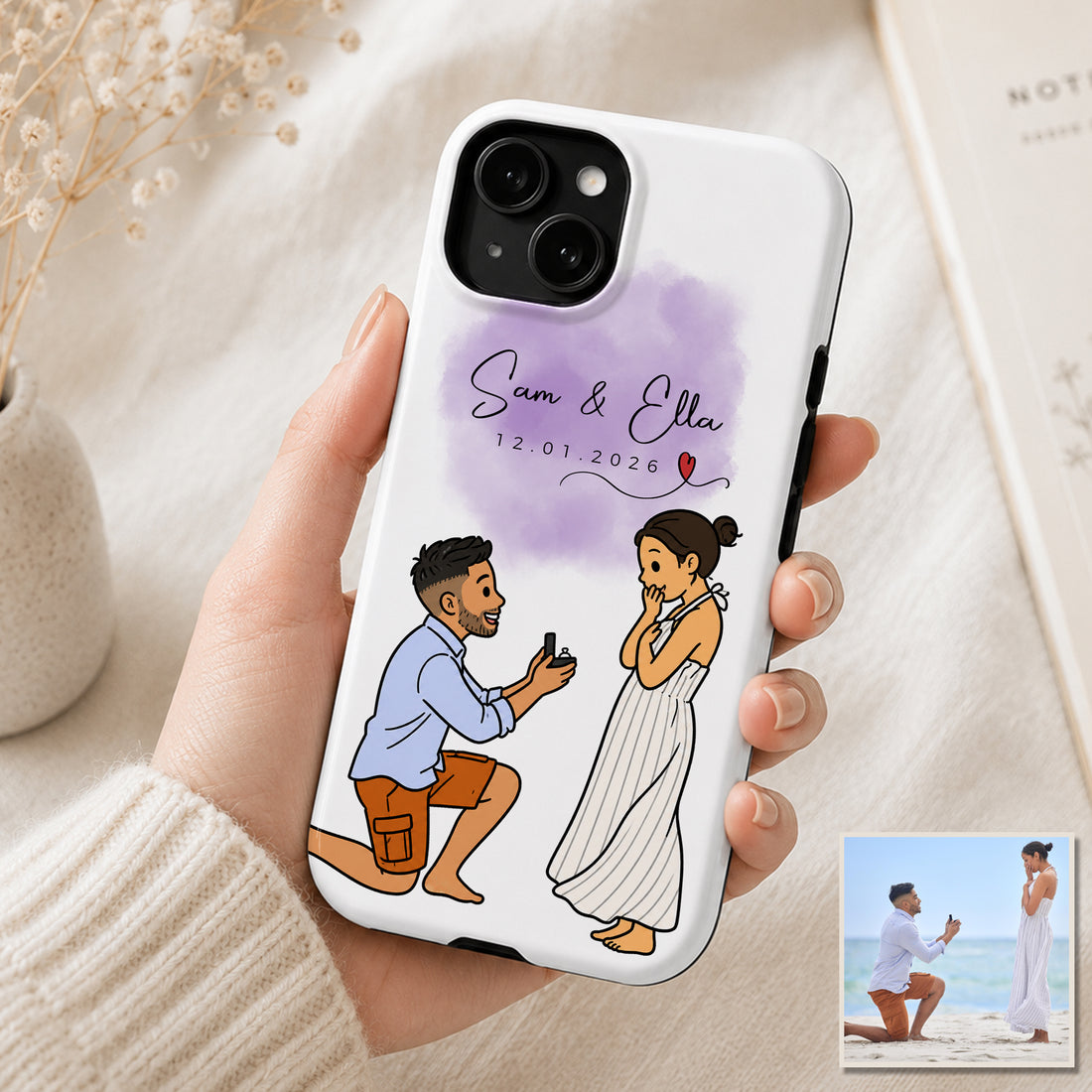 Tough Phone Case for iPhone & Samsung, Personalized Couple Funny Doodle Case with Custom Text