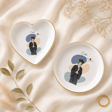Personalized Graduation Anime Illustration Trinket Dish with Custom Text, Custom Graduate Jewelry Keepsake Gift
