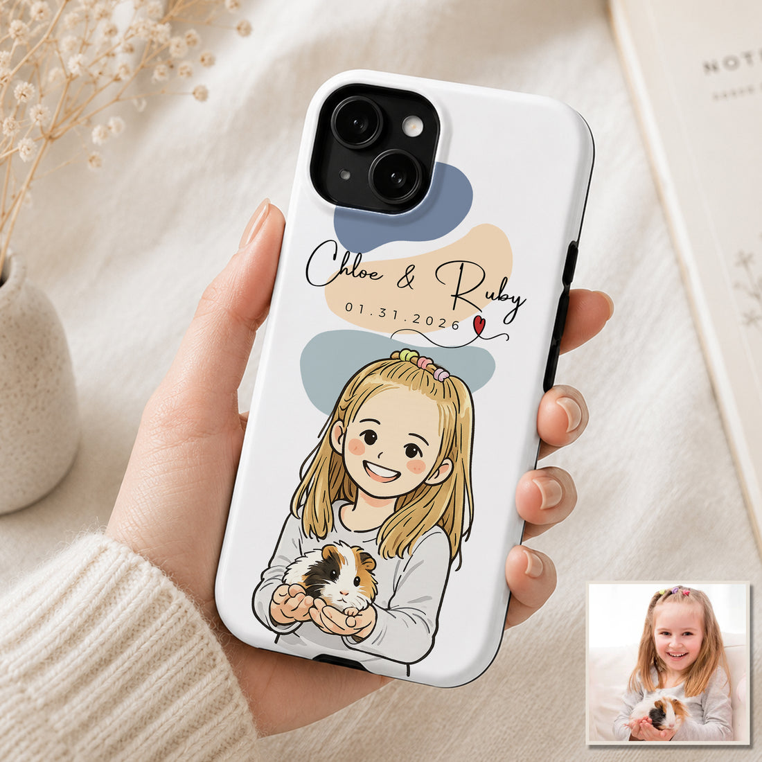 Tough Phone Case for iPhone & Samsung, Personalized Pet Bestie Funny Doodle Case with Custom Text