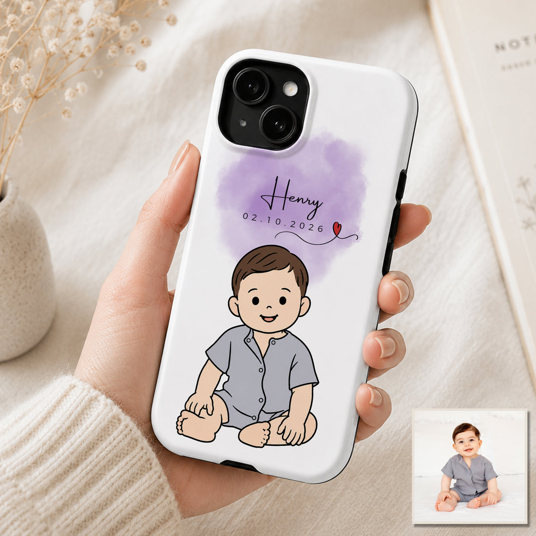 Tough Phone Case for iPhone & Samsung, Personalized Babies Funny Doodle Case with Custom Text