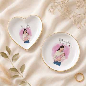 Personalized Baby Photo Illustration Trinket Dish with Custom Text, Custom Newborn Keepsake Jewelry Holder Gift