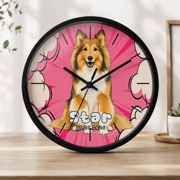 Personalized Pet Pop Art Wall Clock with Custom Text, Custom Pet Portrait Home Decor Gift