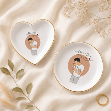 Personalized Baby With Dad Funny Doodle Trinket Dish with Custom Text, First-Time Dad Keepsake Gift