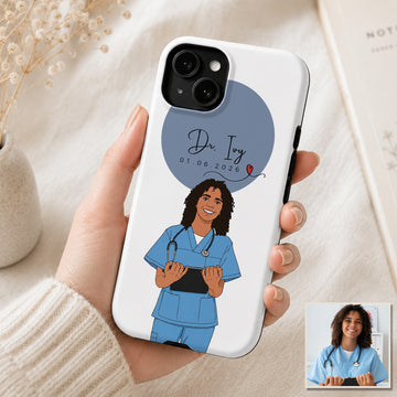 Tough Phone Case for iPhone & Samsung, Personalized Nurse Vet Photo Illustration Case with Custom Text